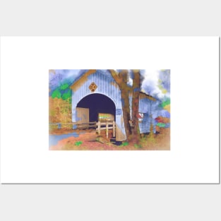 Covered Bridge In Watercolor Posters and Art